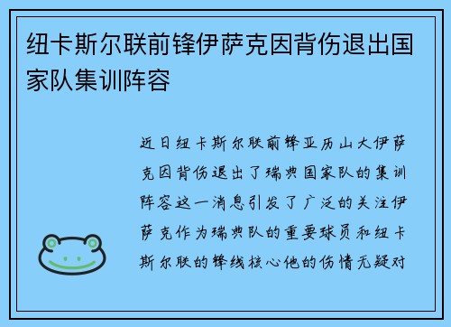 纽卡斯尔联前锋伊萨克因背伤退出国家队集训阵容